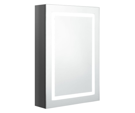 Dulap de baie cu oglinda si LED, gri stralucitor, 50x13x70 cm