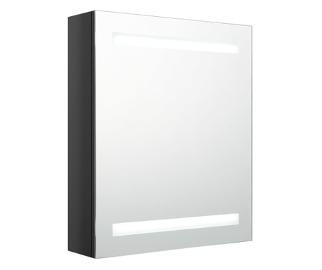 Dulap de baie cu oglinda si LED, negru stralucitor, 50x14x60 cm