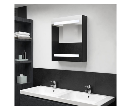 Dulap de baie cu oglinda si LED, negru, 50x14x60 cm