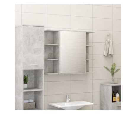 Dulap de baie cu oglindă, gri beton, 80 x 20,5 x 64 cm, PAL