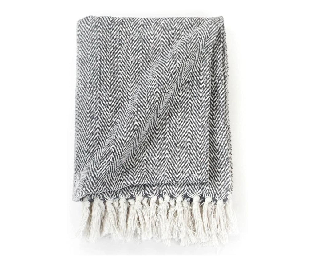 Pamučni pokrivač s uzorkom riblje kosti 160x210 cm mornarsko plavi - 3