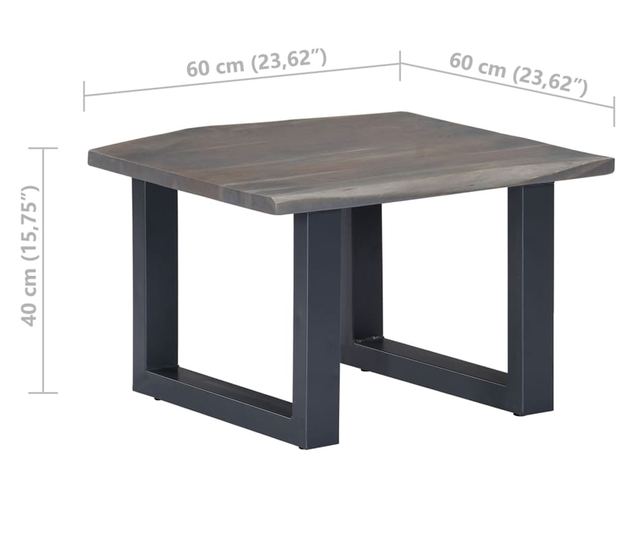 Stolić za kavu, sive prirodne rubove, 60x60x40 cm, masivno drvo akacije