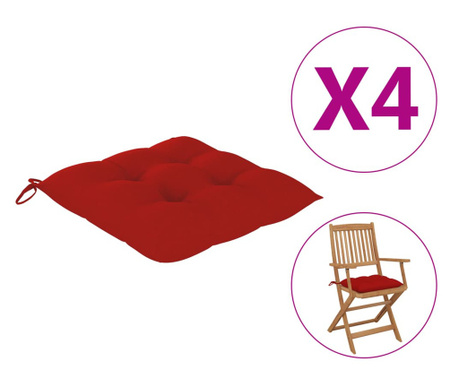 Poduszki na krzesła, 4 szt., 40x40x7 cm, czerwone