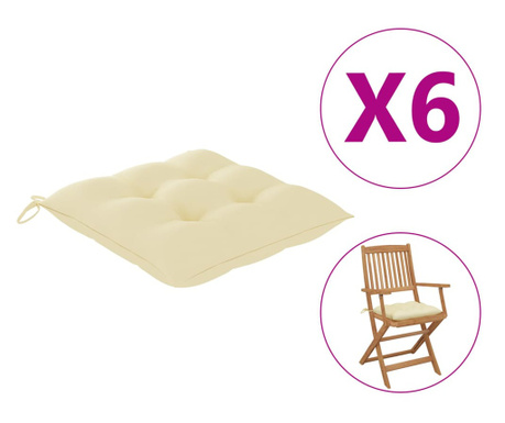 Jastuci za stolice 6 kom krem bijeli 40 x 40 x 7 cm od tkanine