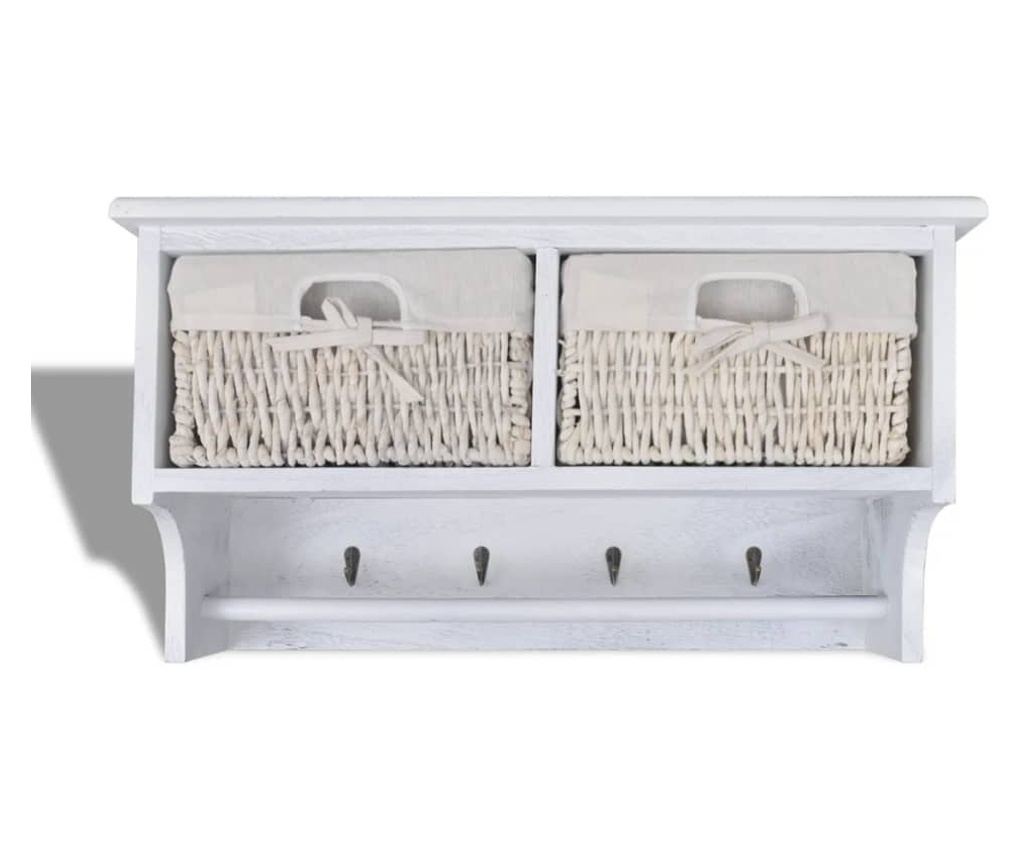 Raft de perete, alb, 60 x 23,5 x 33 cm, lemn de paulownia - 5