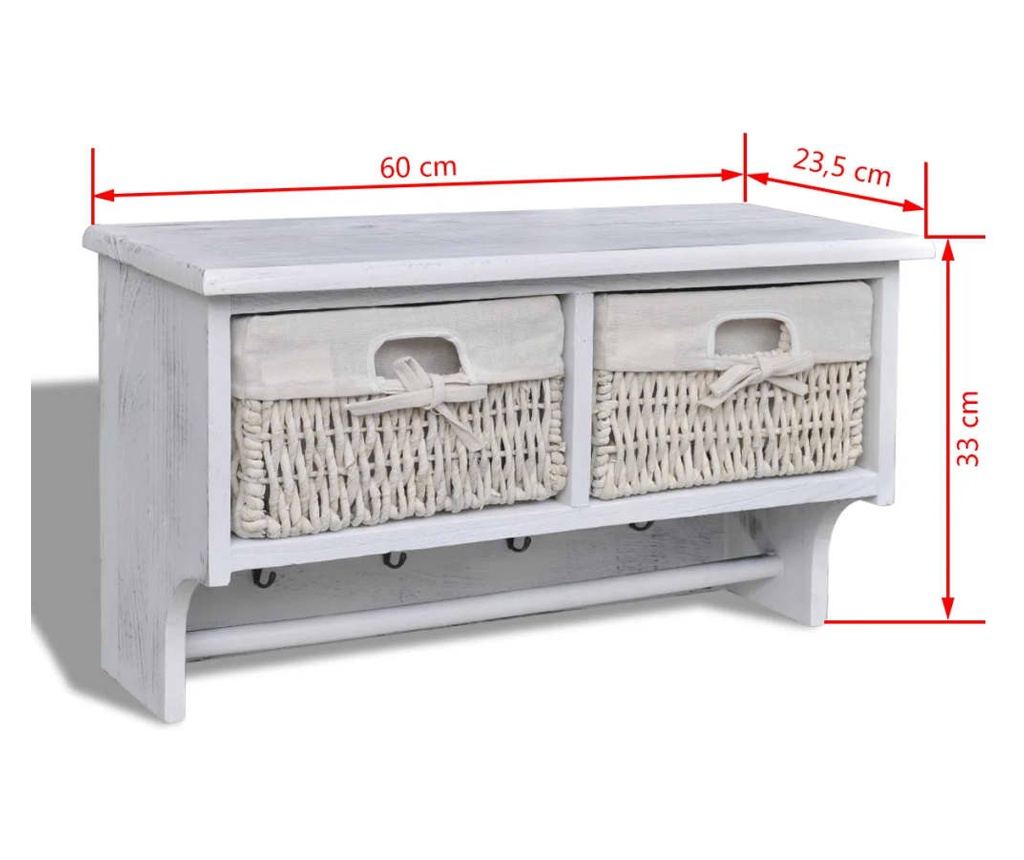 Raft de perete, alb, 60 x 23,5 x 33 cm, lemn de paulownia - 8