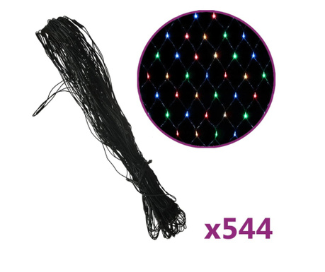 színes kültéri hálós karácsonyi világítás 544 LED-del 4 x 4 m