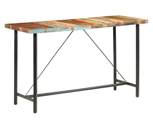 Мебели за бар комплект 7 части Рециклирано масивно дърво и естествена кожа