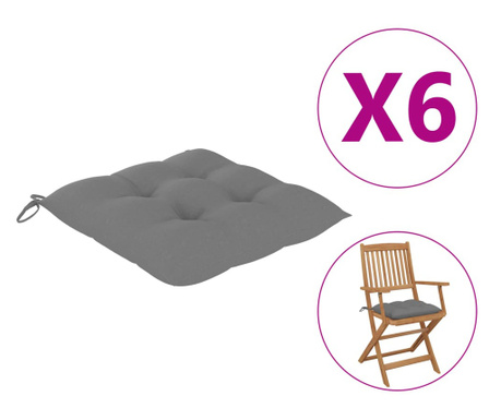 Възглавници за градински столове, 6 бр, сиви, 40x40x7 см, плат