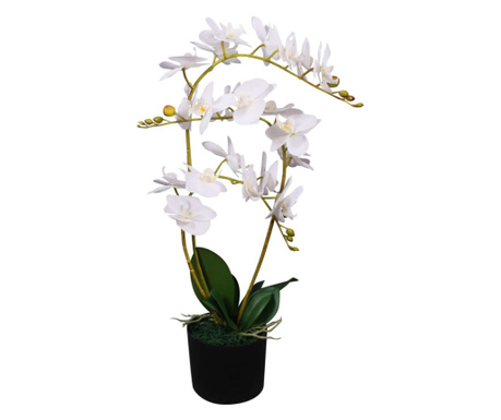 Planta artificiala orhidee cu ghiveci, 65 cm, alb