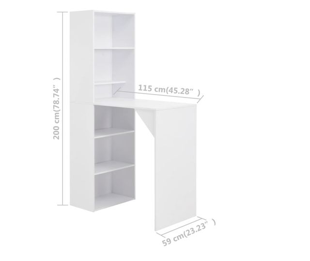 Masă de bar cu dulap, alb, 115 x 59 x 200 cm