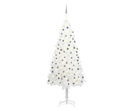 fehér műkarácsonyfa LED-ekkel és gömbszettel 240 cm
