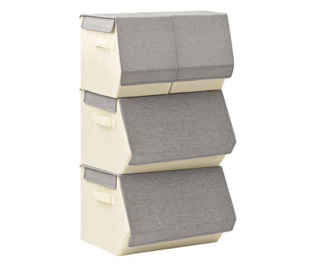 4-dijelni set složivih kutija za pohranu od tkanine sivi i krem