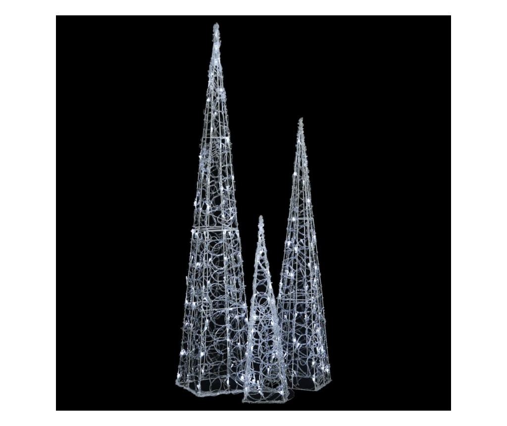 Set ukrasnih čunjeva s LED-ima, hladno bijela, 60/90/120 cm, akril - 2