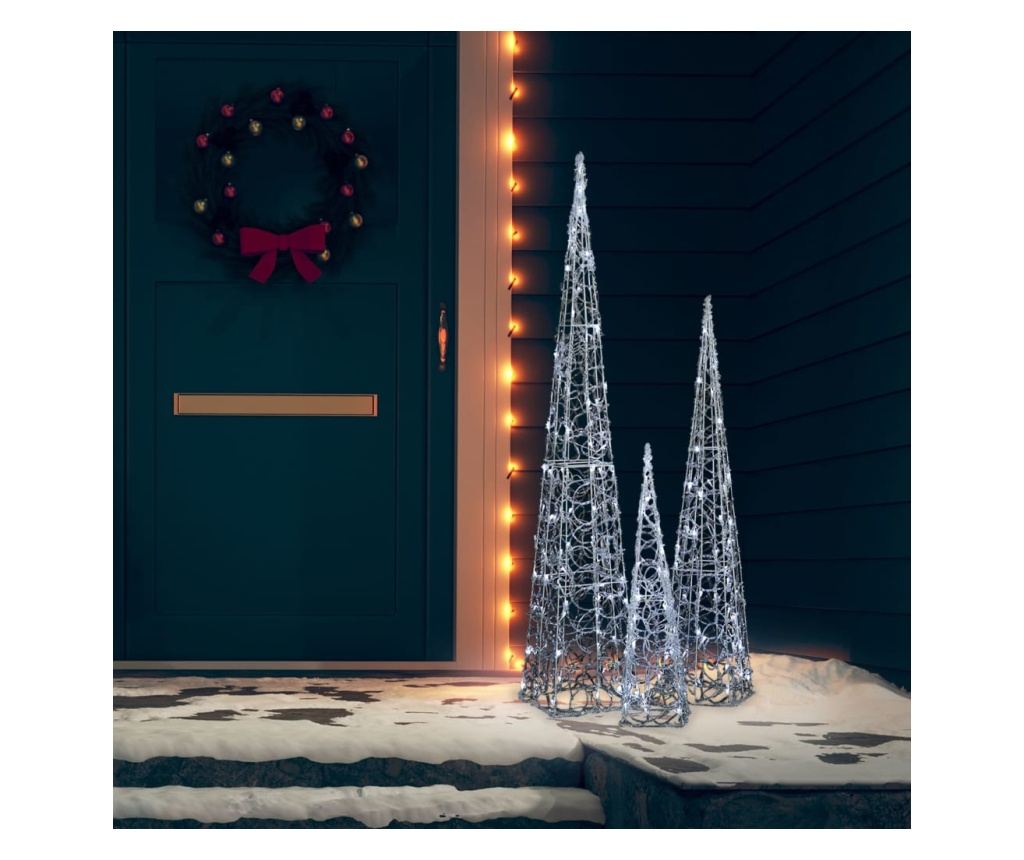 Set ukrasnih čunjeva s LED-ima, hladno bijela, 60/90/120 cm, akril - 3