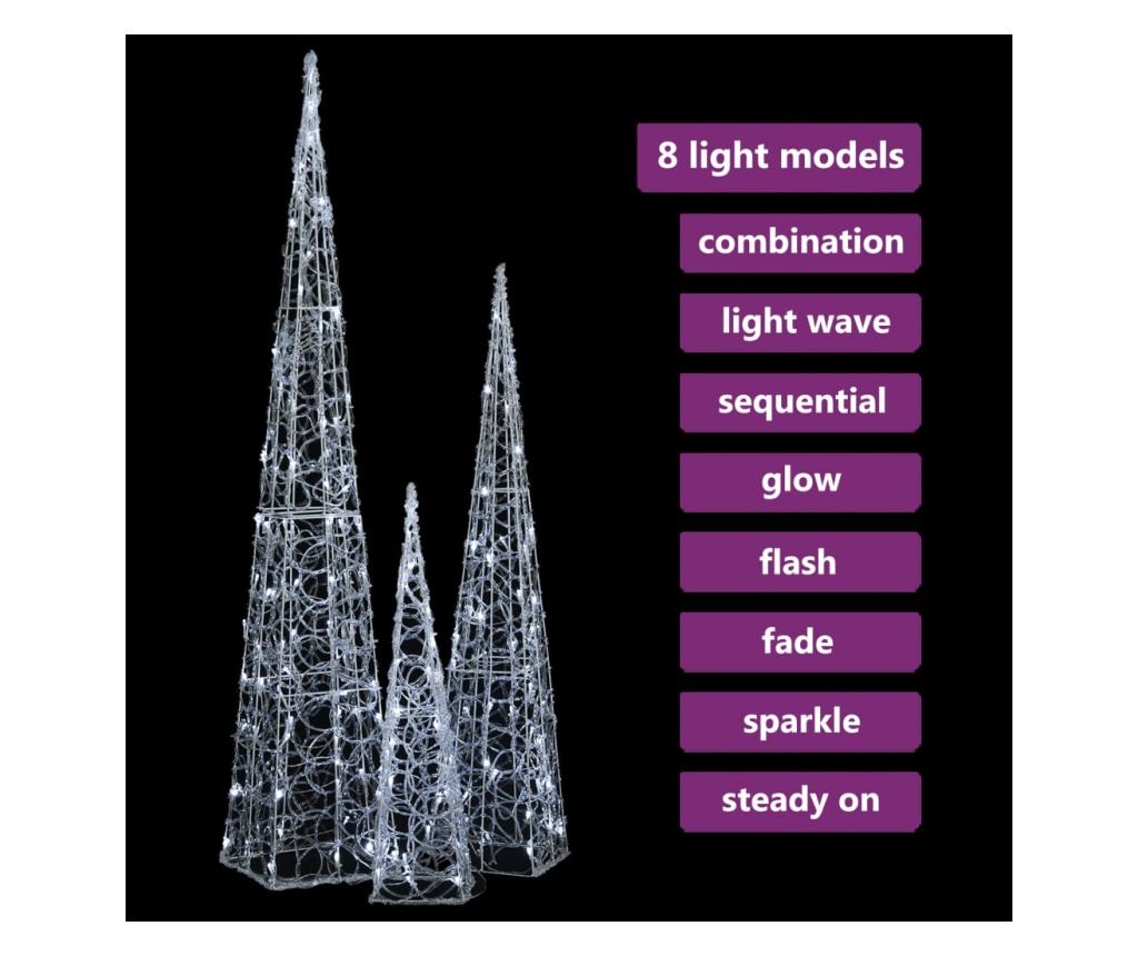 Set ukrasnih čunjeva s LED-ima, hladno bijela, 60/90/120 cm, akril - 4