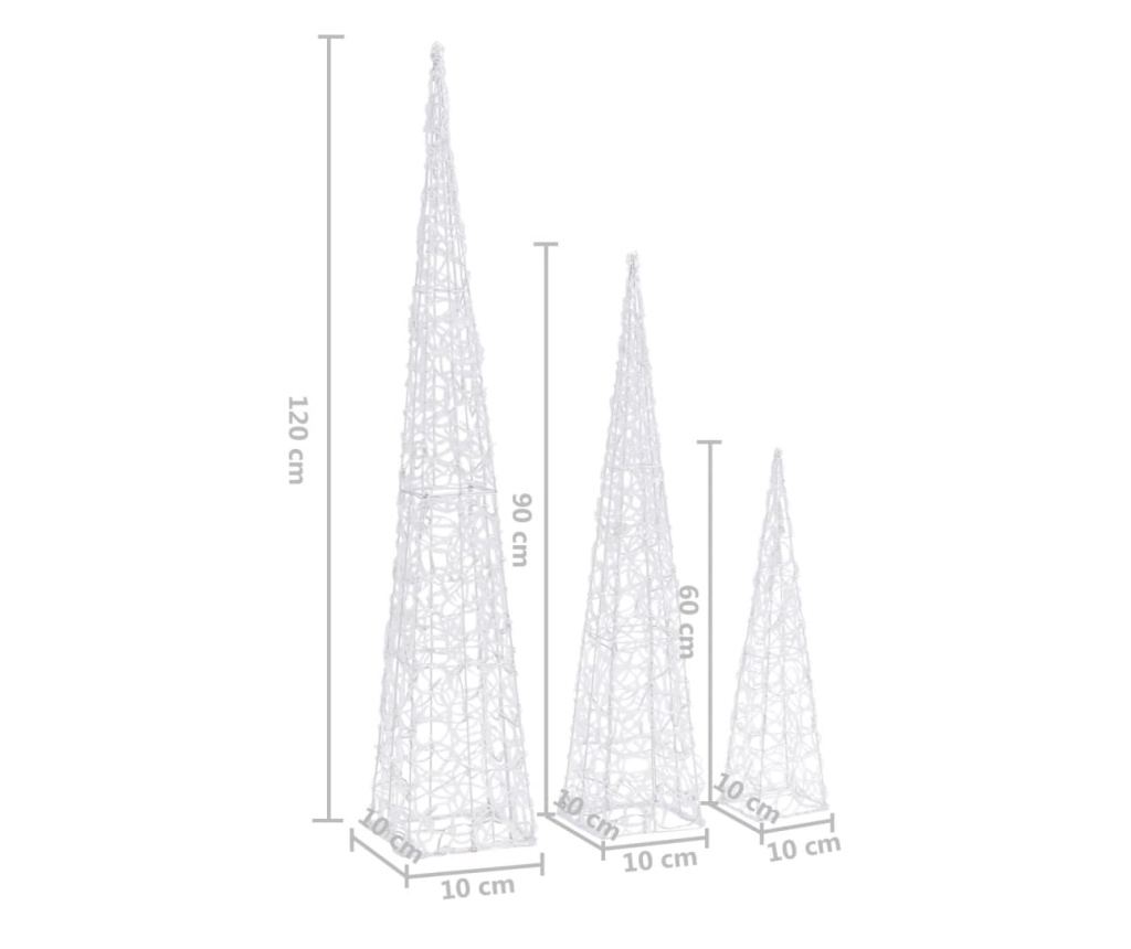 Set ukrasnih čunjeva s LED-ima, hladno bijela, 60/90/120 cm, akril - 9