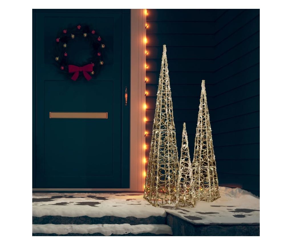 Set ukrasnih čunjeva s LED-ima, toplo bijelo, 60/90/120 cm, akril - 3