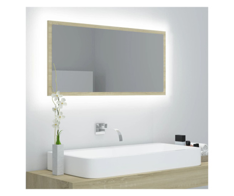 Oglindă de baie cu LED, stejar sonoma, 90x8,5x37 cm