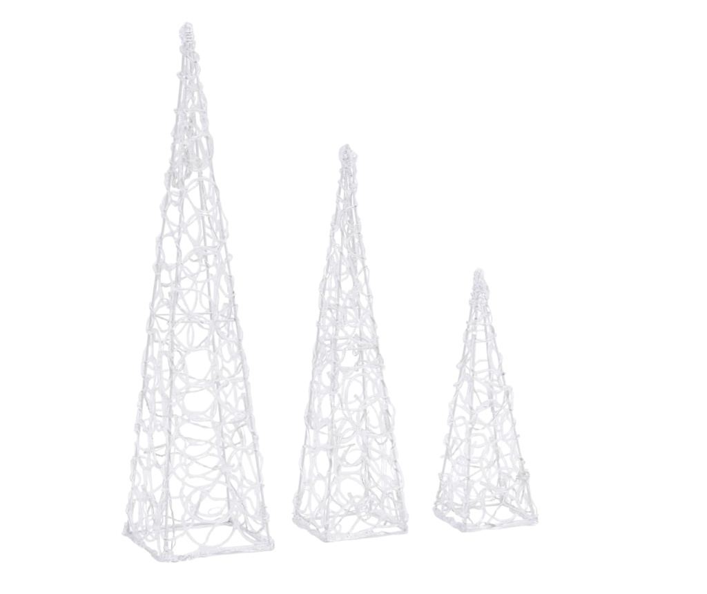 Set ukrasnih čunjeva s LED svjetlima, hladno bijela, 30/45/60 cm, akril - 6