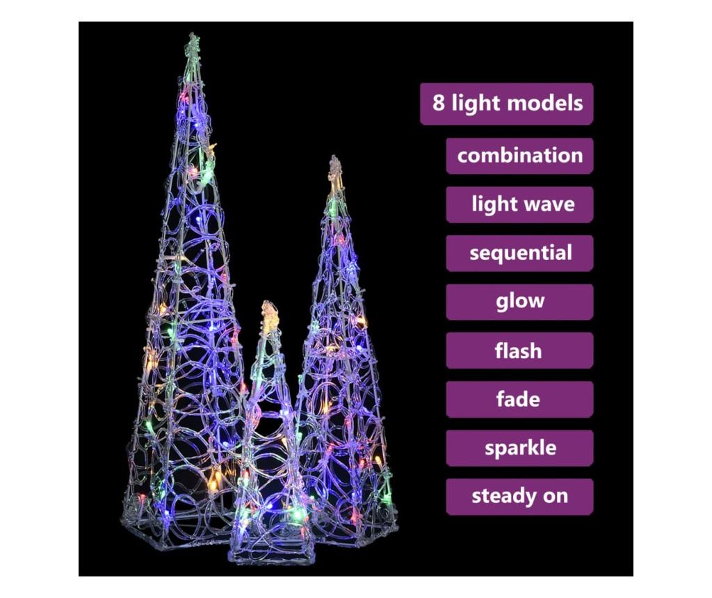 Set ukrasnih čunjeva s LED-ima u više boja 30/45/60 cm akril - 3