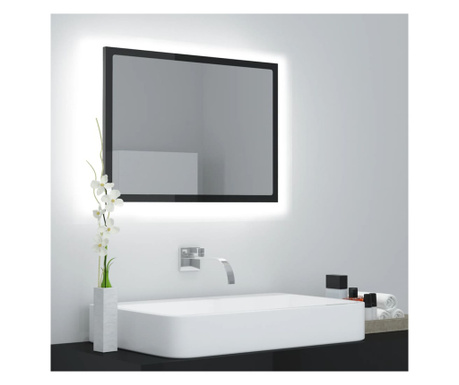 Oglindă de baie cu LED, gri extralucios, 60x8,5x37 cm