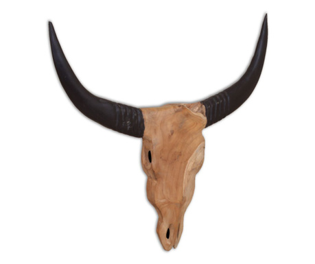 bika koponya fali-dísz tíkfából 69 x 6 x 60 cm