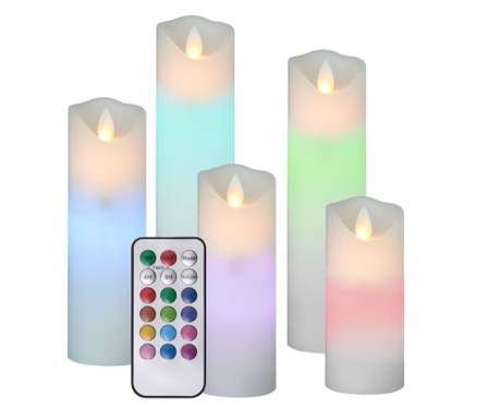 5dílná sada elektrických LED svíček s ovladačem barevná