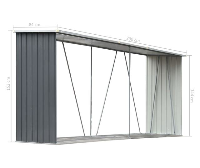 VidaXL Vrtna ostava za drva od pocinčanog čelika 330x84x152 cm siva