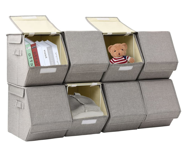 8-dijelni set kutija za pohranu s poklopcem od tkanine sive