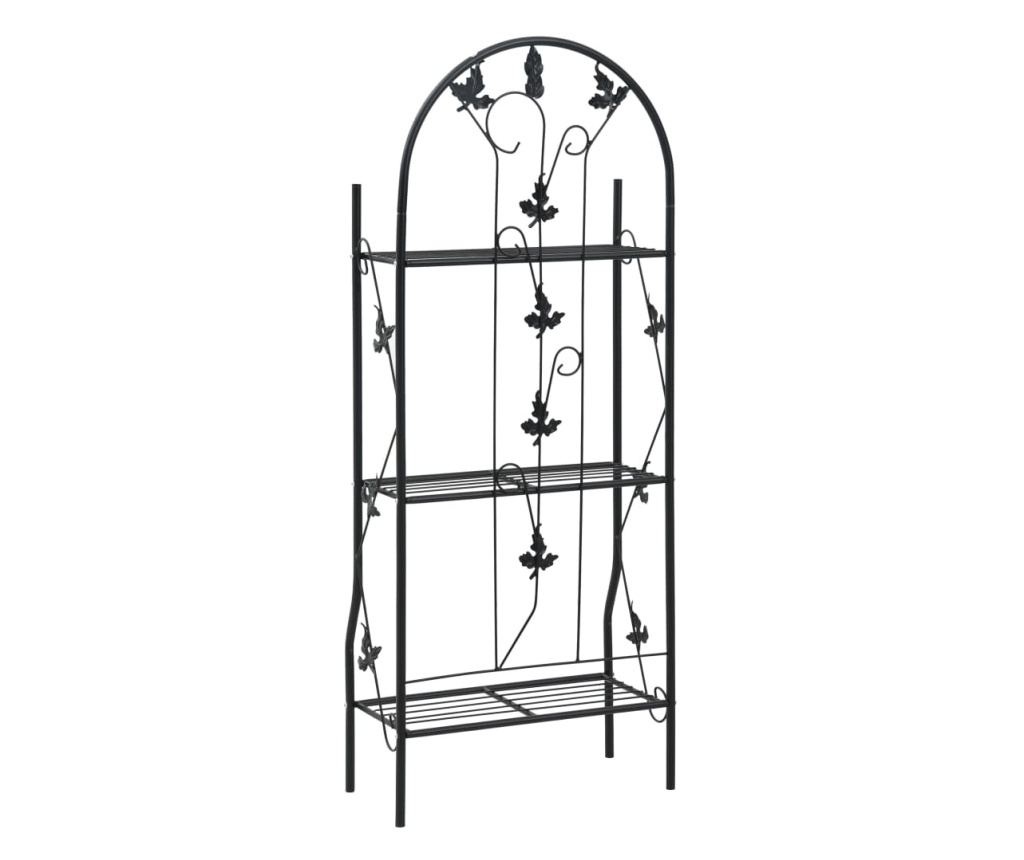Stalak za biljke, 3 razine, crna, 52 x 28 x 128 cm, željezo - 4