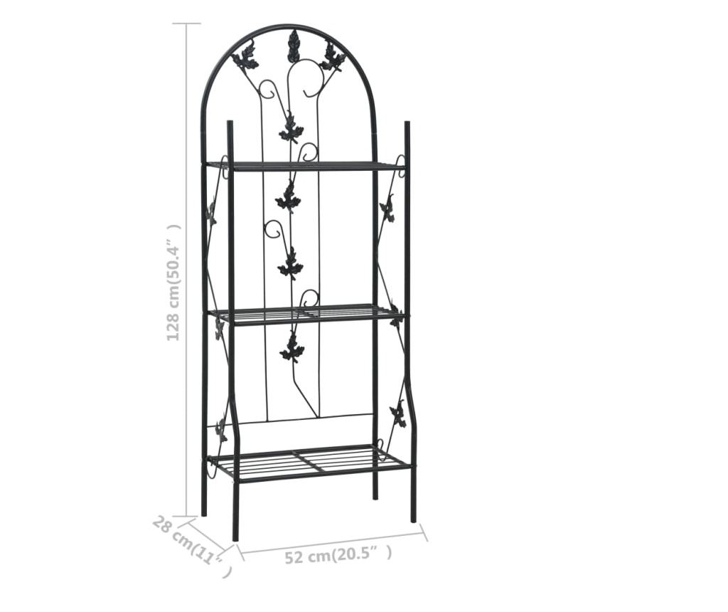 Stalak za biljke, 3 razine, crna, 52 x 28 x 128 cm, željezo - 7