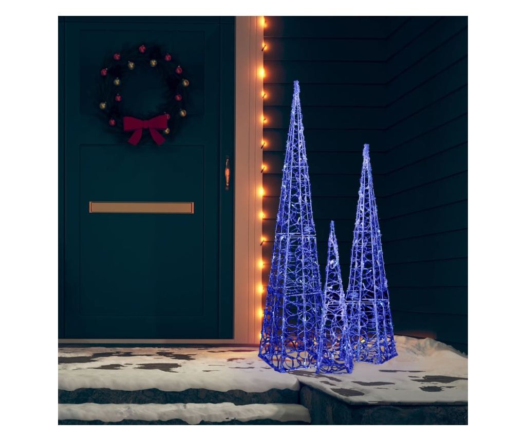 Ukrasni set čunjeva s LED svjetlima, plavi, 60/90/120 cm, akril - 3