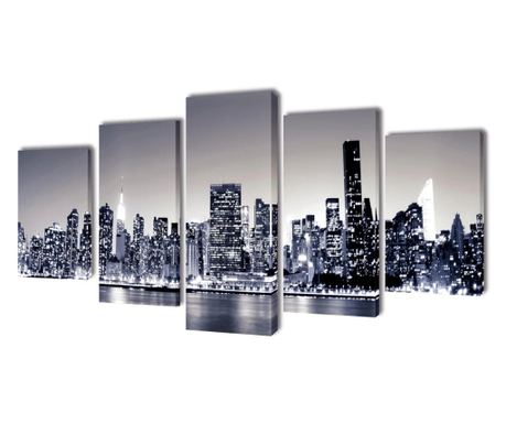 Zidne Slike na Platnu Monokromatski Set s Printom New York 200 x 100 cm 