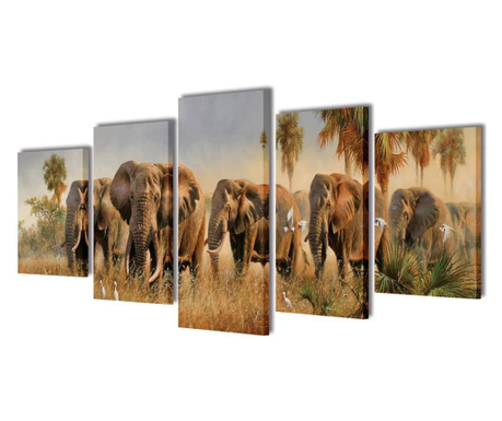 Nyomtatott vászon falikép szett elefántok 200 x 100 cm