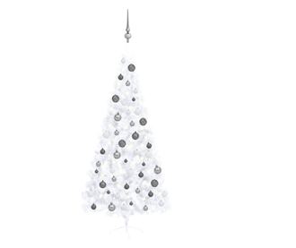 Umělý vánoční půl stromek s LED a sadou koulí bílý 210 cm