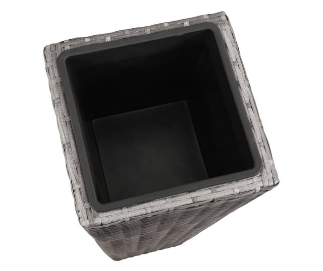 Повдигнати градински лехи, 3 бр., Сиви, Поли ратан