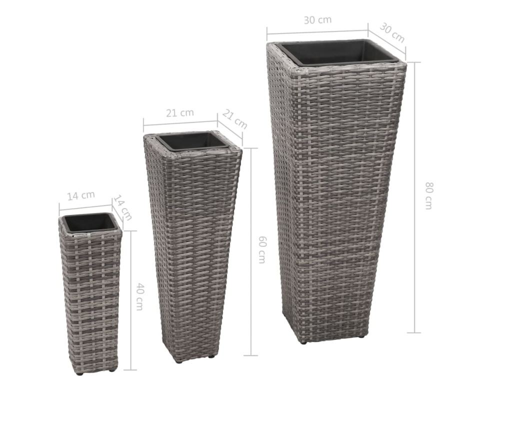 Zahradní vyvýšené záhony, 3 ks, šedá, polyratan - 8