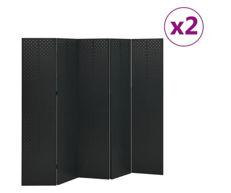 Διαχωριστικό Δωματίου 5 Πάνελ, 2 τεμ., Μαύρο, 200x180 εκ., Ατσάλι