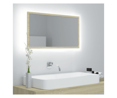 Oglindă de baie cu LED, stejar sonoma, 80x8,5x37 cm