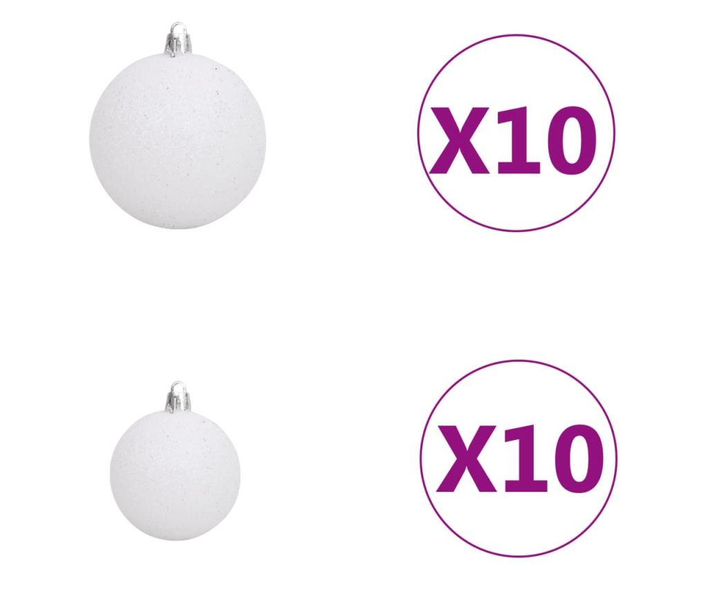 Set božićnih kuglica s topperom i 300 LED dioda, 120 komada, bijele i sive - 7