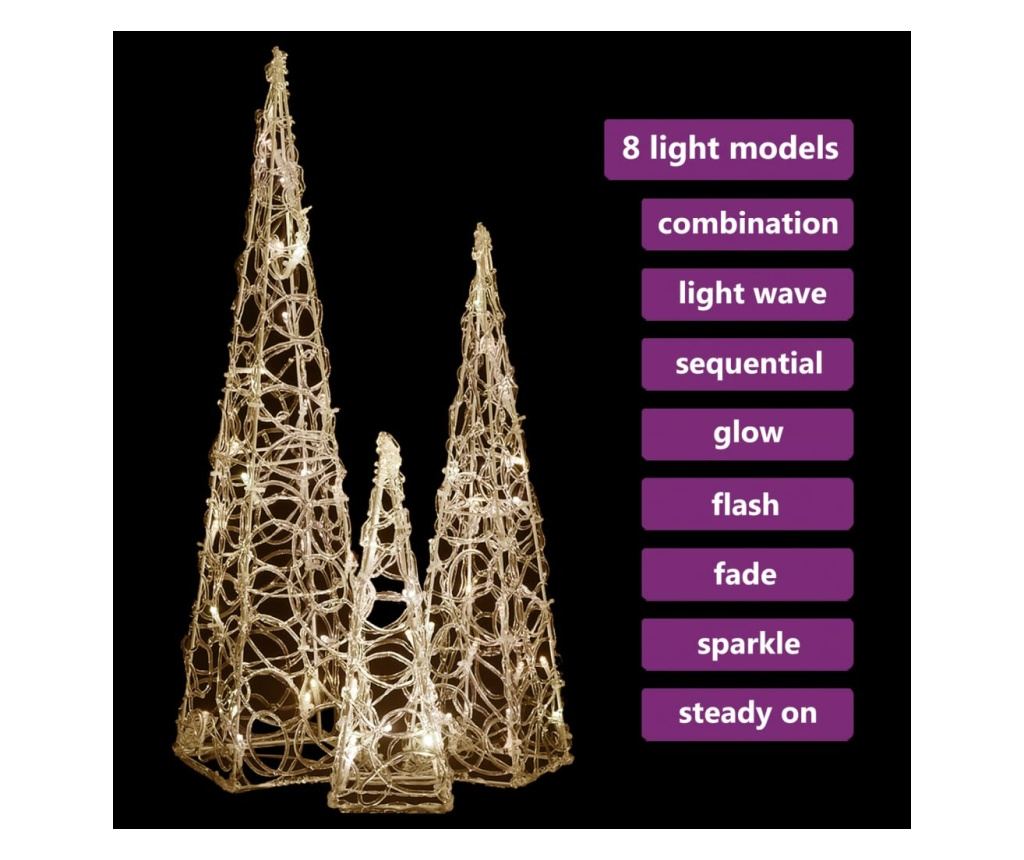 LED Dekorativni Set Konusa, Hladno Bijela, 30/45/60 cm, Akril - 8