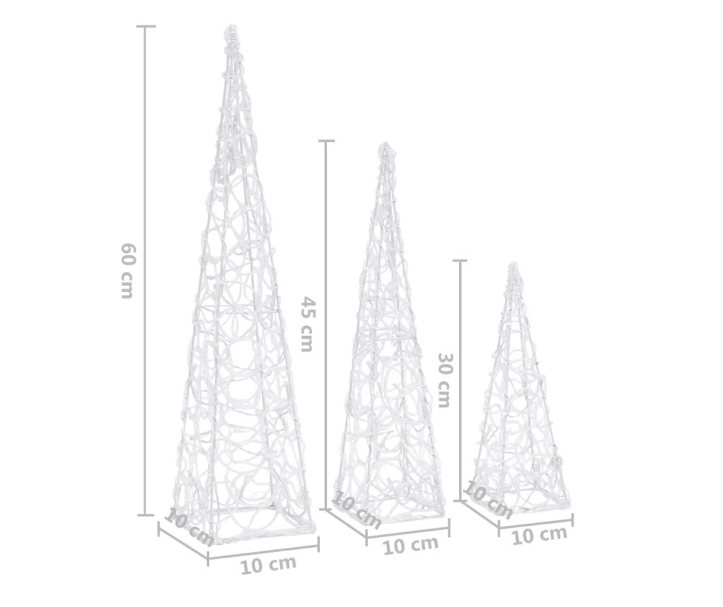 Set ukrasnih čunjeva s LED svjetlima, hladno bijela, 30/45/60 cm, akril - 9