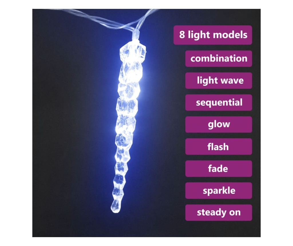 Božićne svjetiljke ledenice, 100 kom., plave, akril - 6