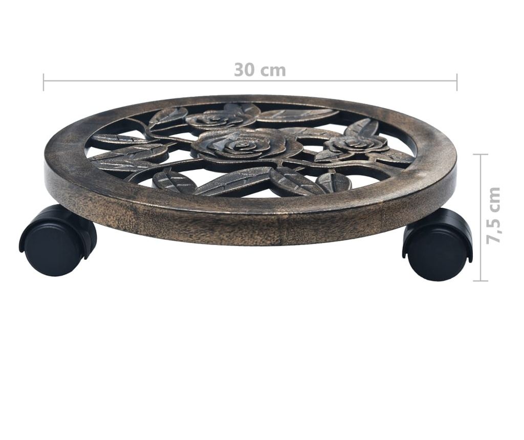 Stalci za biljke s kotačićima, 6 kom., bronca, 30 cm, plastika - 5