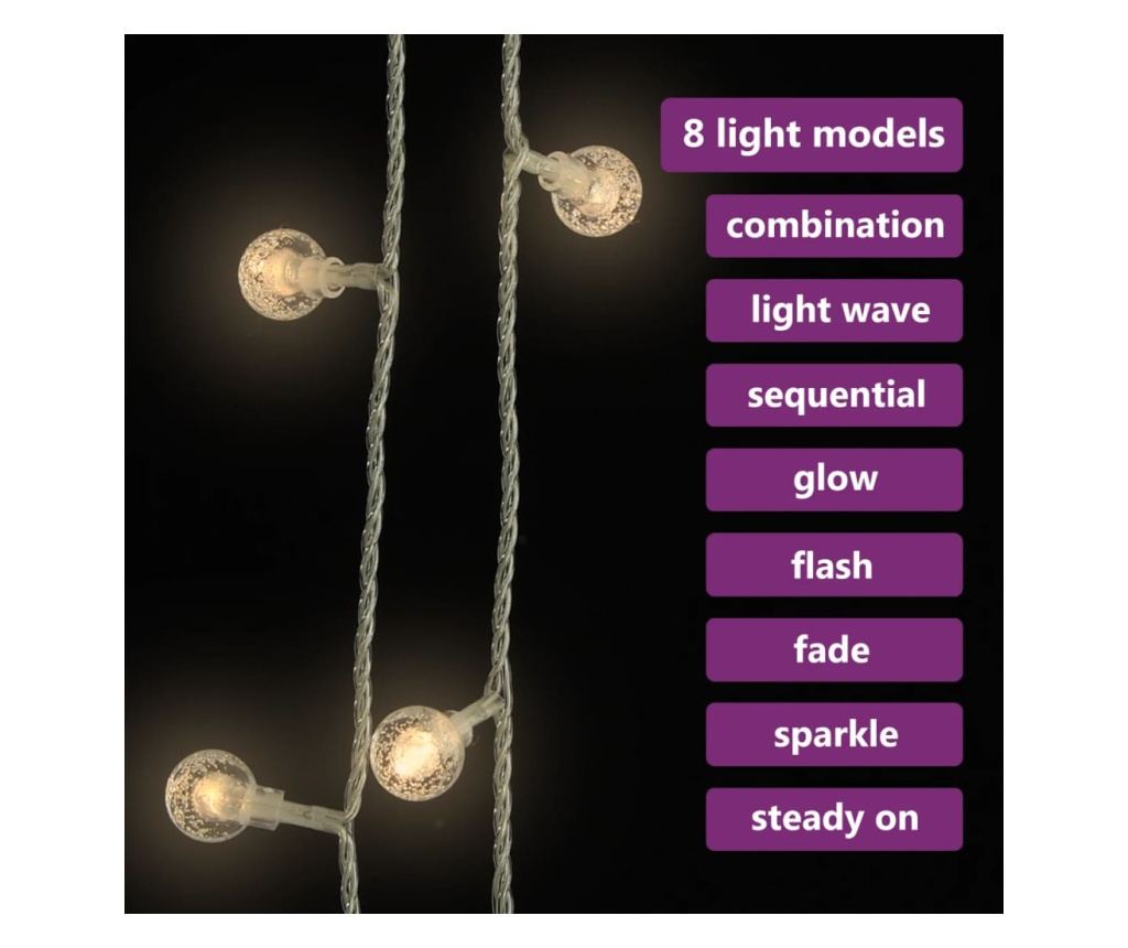 Svjetleća girlanda, 200 LED-ova, topla bijela, 8 funkcija, 20 m - 5