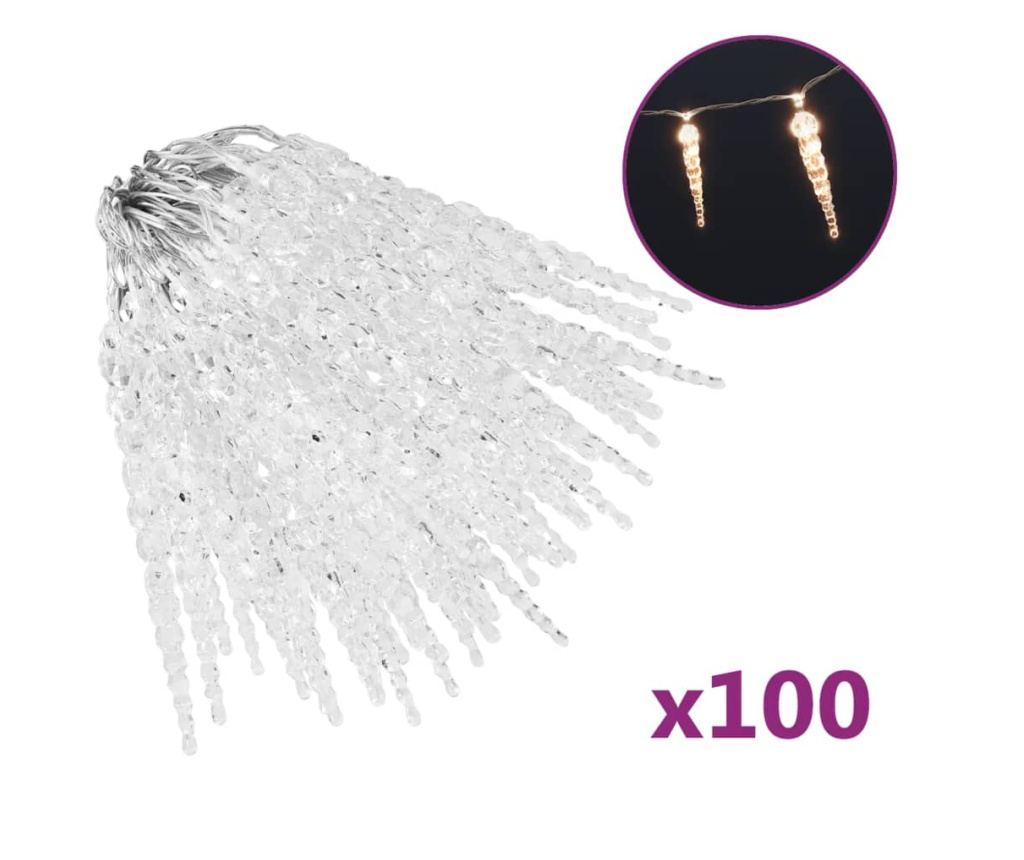 Božićne svjetiljke ledenice, 100 kom., toplo bijelo, akril - 2