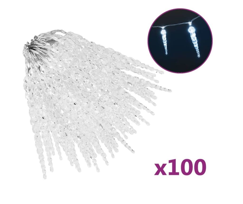 Božićne svjetiljke ledenice, 100 kom., hladno bijele, akril - 2