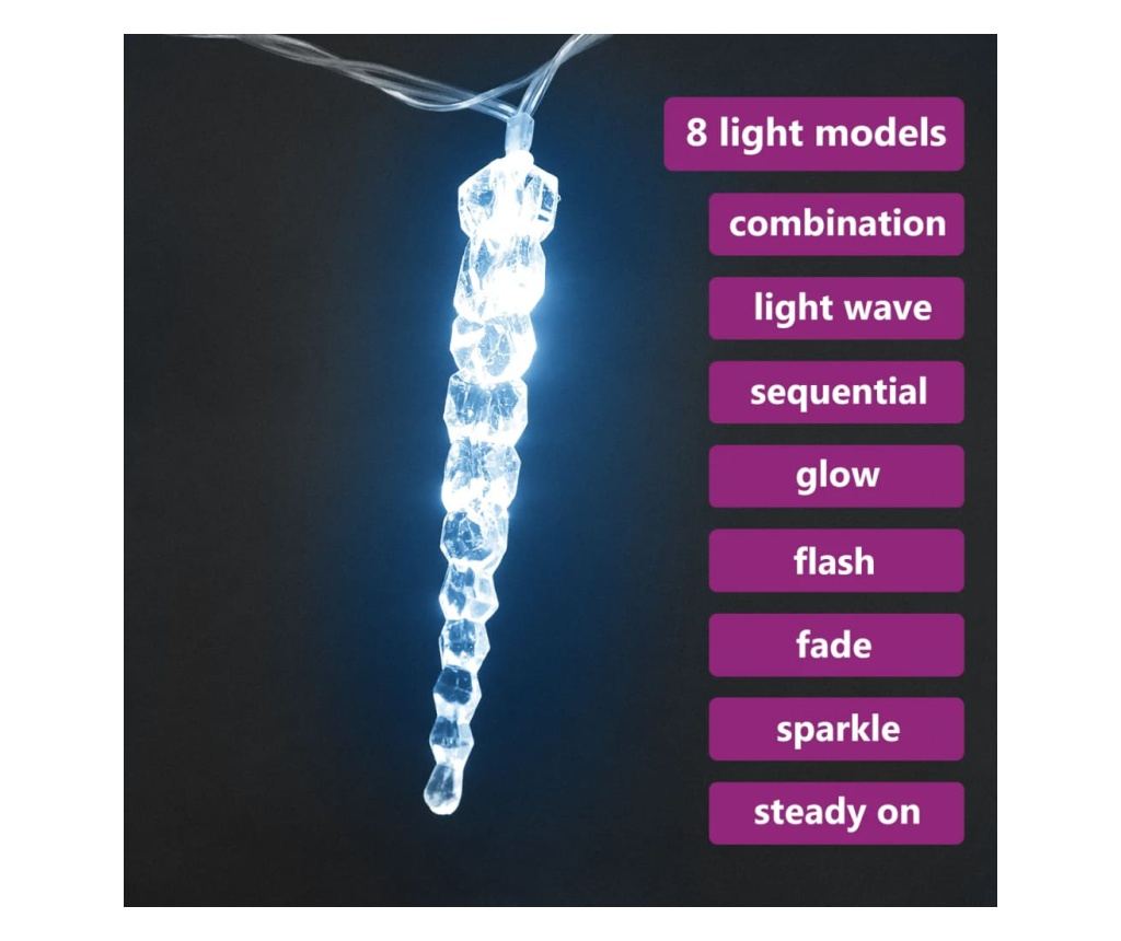 Božićne svjetiljke ledenice, 100 kom., hladno bijele, akril - 6