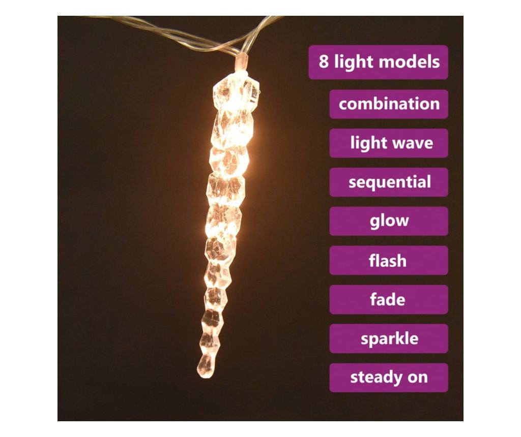 Božićna svjetla ledenica 40 kom. toplo bijela akril daljinski upravljač - 4